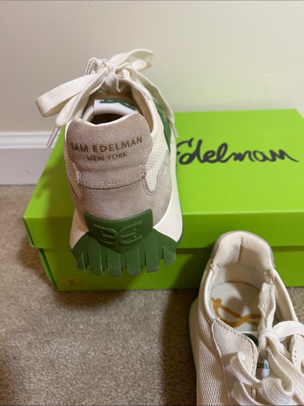 Sam Edelman Cream and Green Low-Top Sneakers woman’s Langley size 9 - Picture 4 of 16